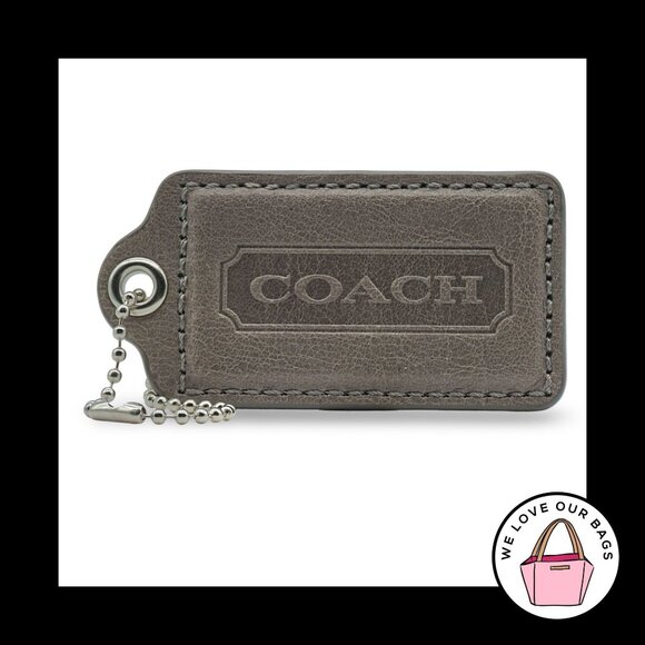 RARE 3" XL COACH Gray Smooth Leather Nickel Key Fob Bag Charm Keychain Hang Tag - Picture 1 of 1